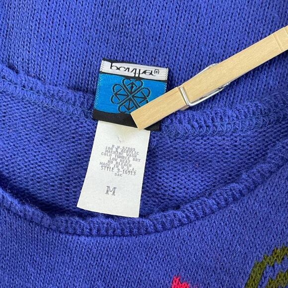 Vintage Sweater Womens Size Medium Blue Pink Floral Knit Crewneck Grandma 80s - Picture 8 of 10